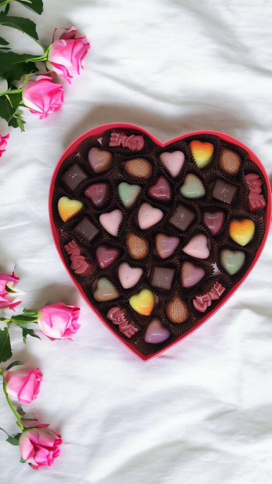 Pink Classic Leather Heart Box with 35 Assorted Heart Chocolates